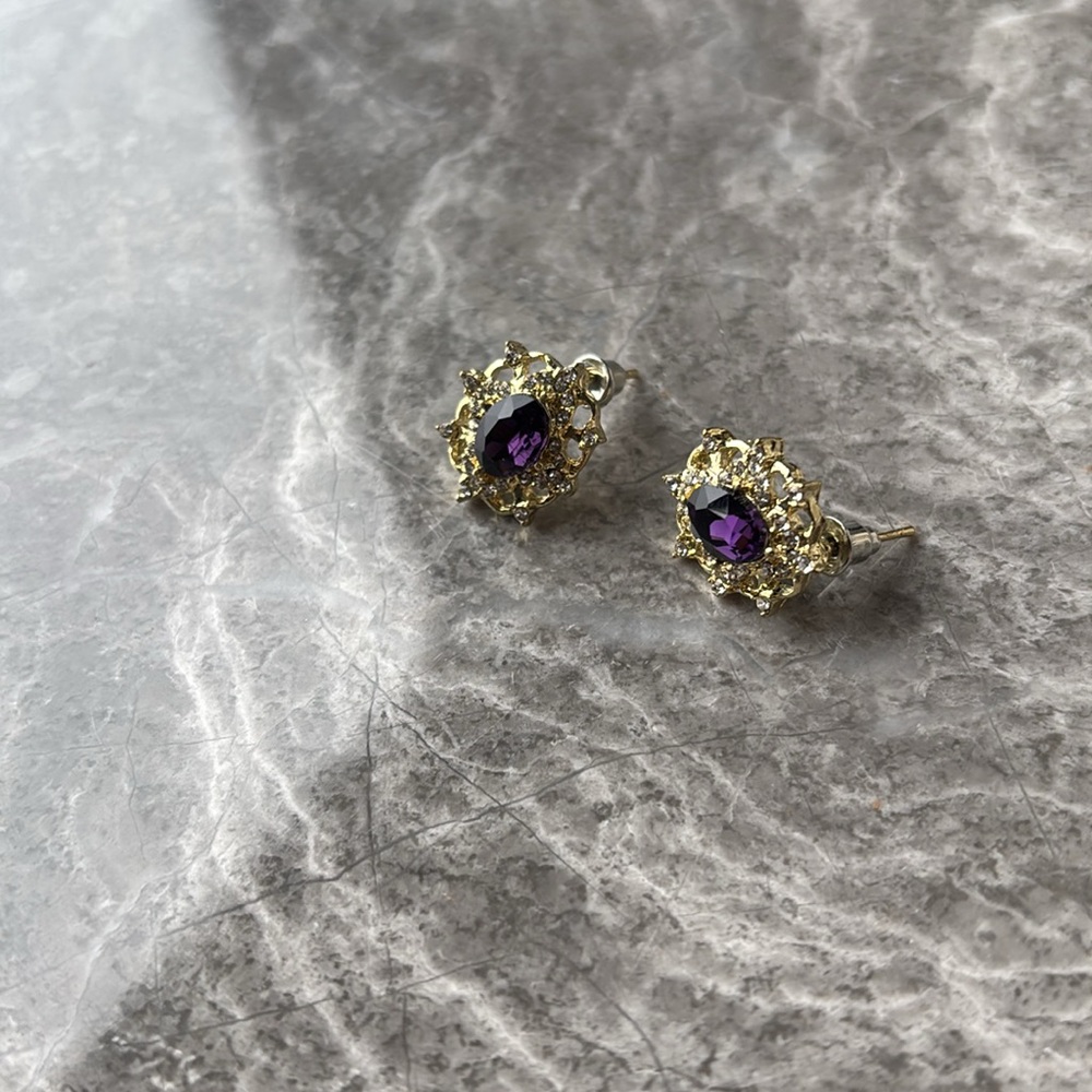 Gifts for Her🎁 💜Purple Rhinestone Earrings - Picture 5 of 7